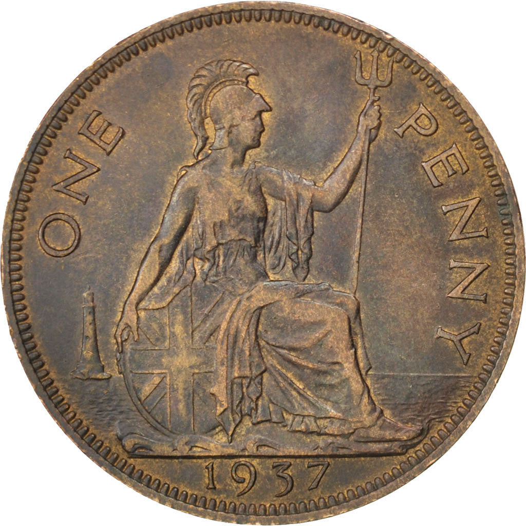 Gran Bretagna, George VI, Penny, 1937, BB+, Bronzo, KM:845