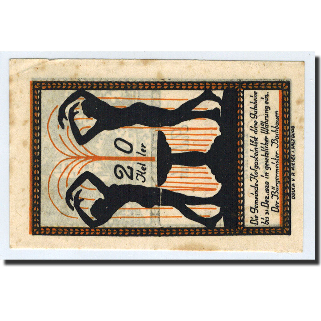 Geldschein, Österreich, Hofgastein, 20 Heller, personnage, 1920, 1920-12-31