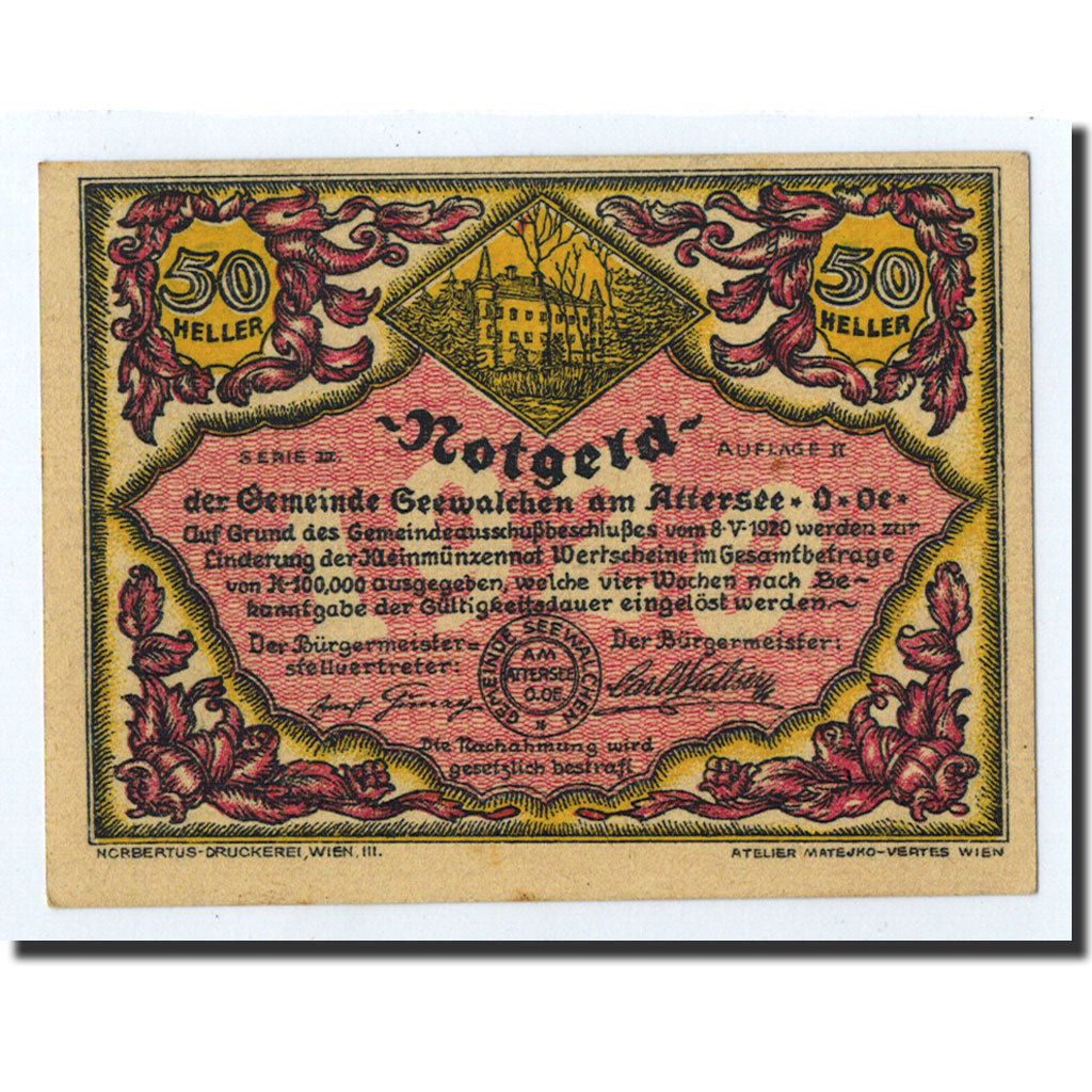 Geldschein, Österreich, Attersee, 50 Heller, lac, 1920, 1920-05-08, UNZ-