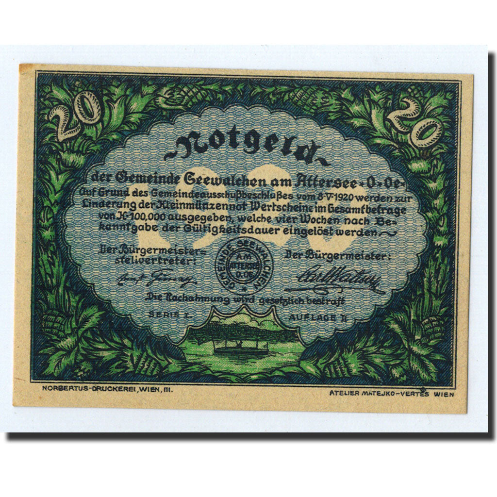 Geldschein, Österreich, Attersee, 20 Heller, lac, 1920, 1920-05-08, UNZ-