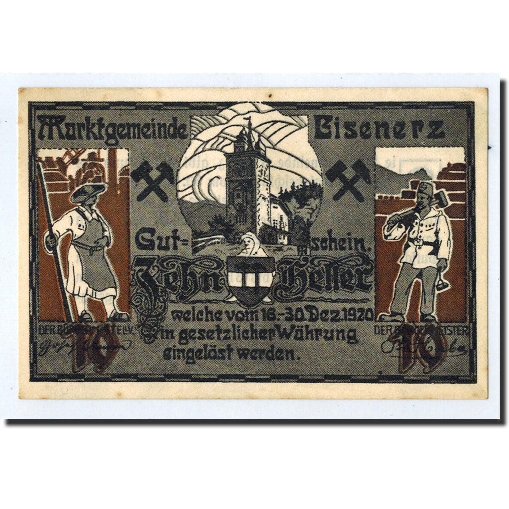 Geldschein, Österreich, Bisenerz, 10 Heller, personnage, 1920, 1920-12-30, UNZ-