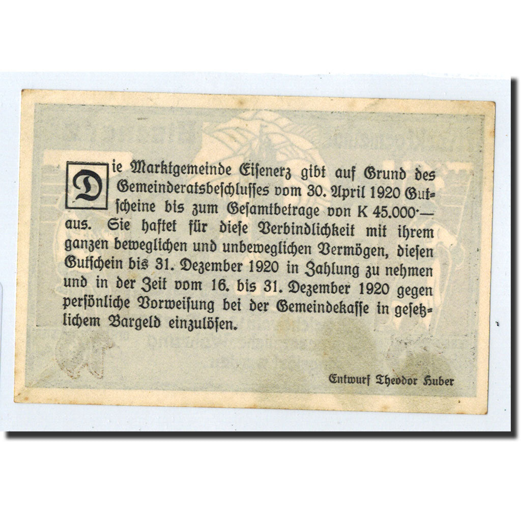 Geldschein, Österreich, Bisenerz, 10 Heller, personnage, 1920, 1920-12-30, UNZ-