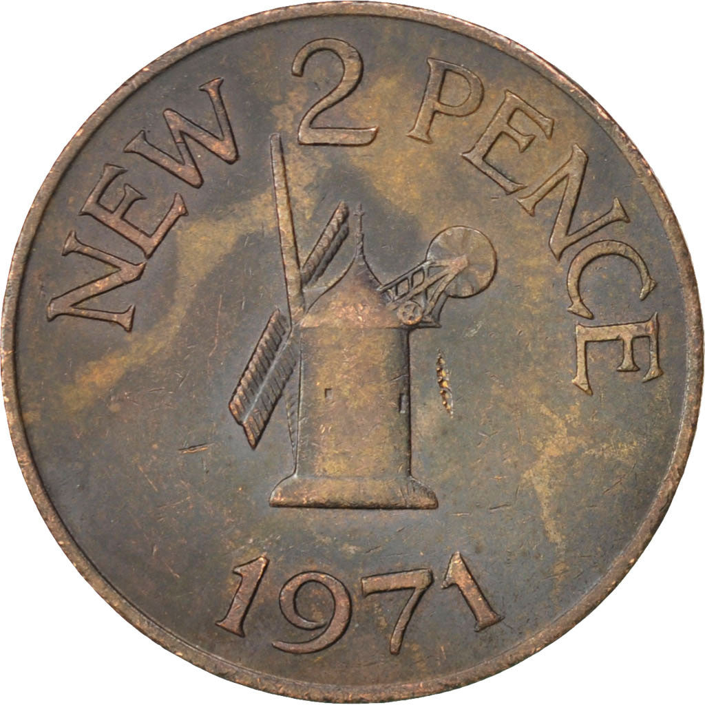Moneta, Guernsey, Elizabeth II, 2 New Pence, 1971, AU(50-53), Bronze, KM:22