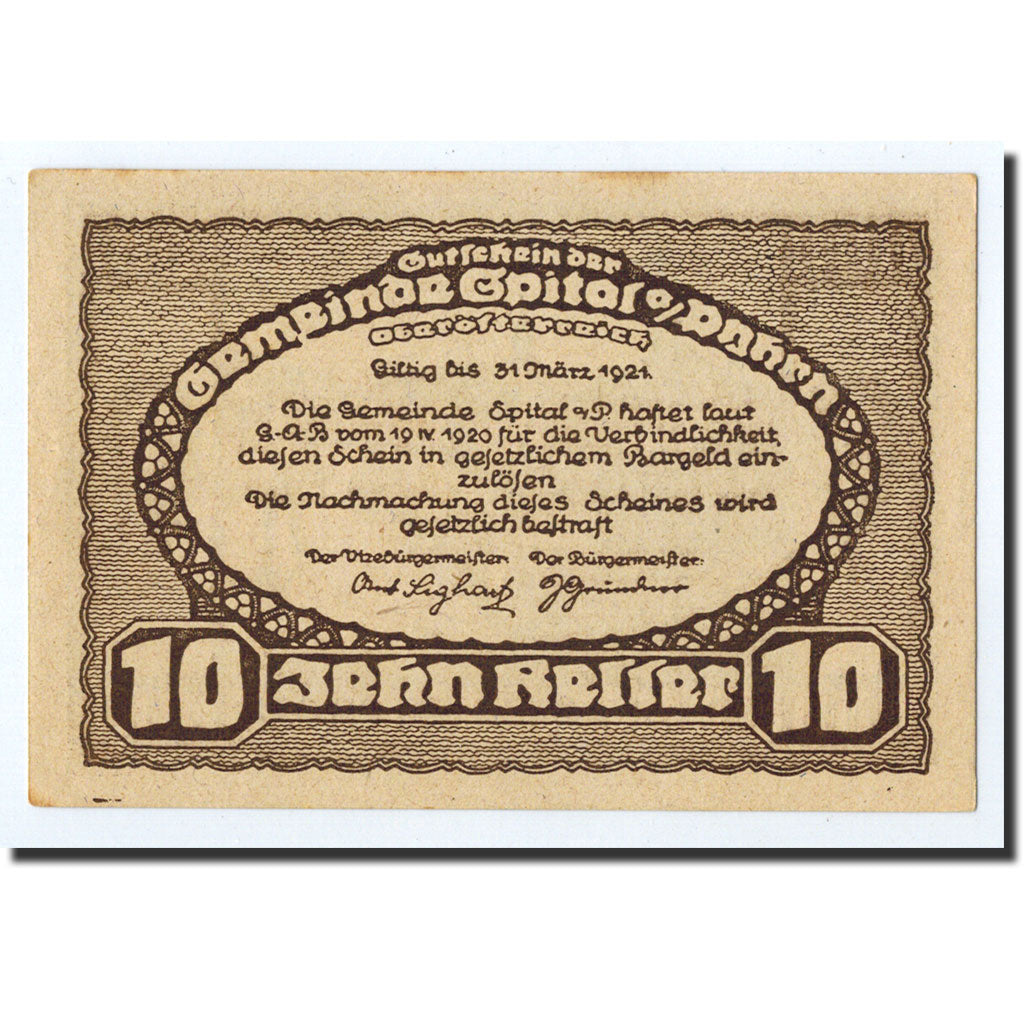 Geldschein, Österreich, Horn, 10 Heller, paysage, 1921, 1921-03-31, UNZ