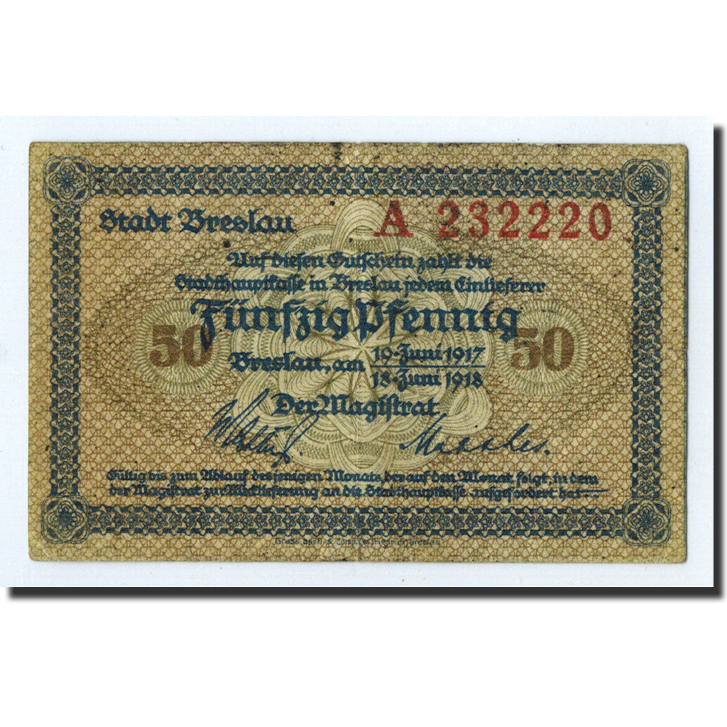 Geldschein, Österreich, Breslau, 50 Heller, paysage, 1918, 1918-06-18, SS+