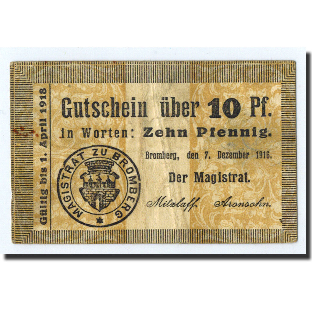 Banknote, Austria, Bromberg, 10 Pfennig, Ecusson, 1916, 1916-12-07, AU(50-53)