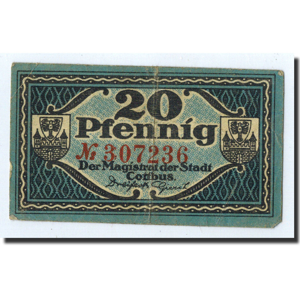 Banknote, Germany, Cottbus, 20 Pfennig, Ecusson, 1920, 1920-12-31, AU(50-53)