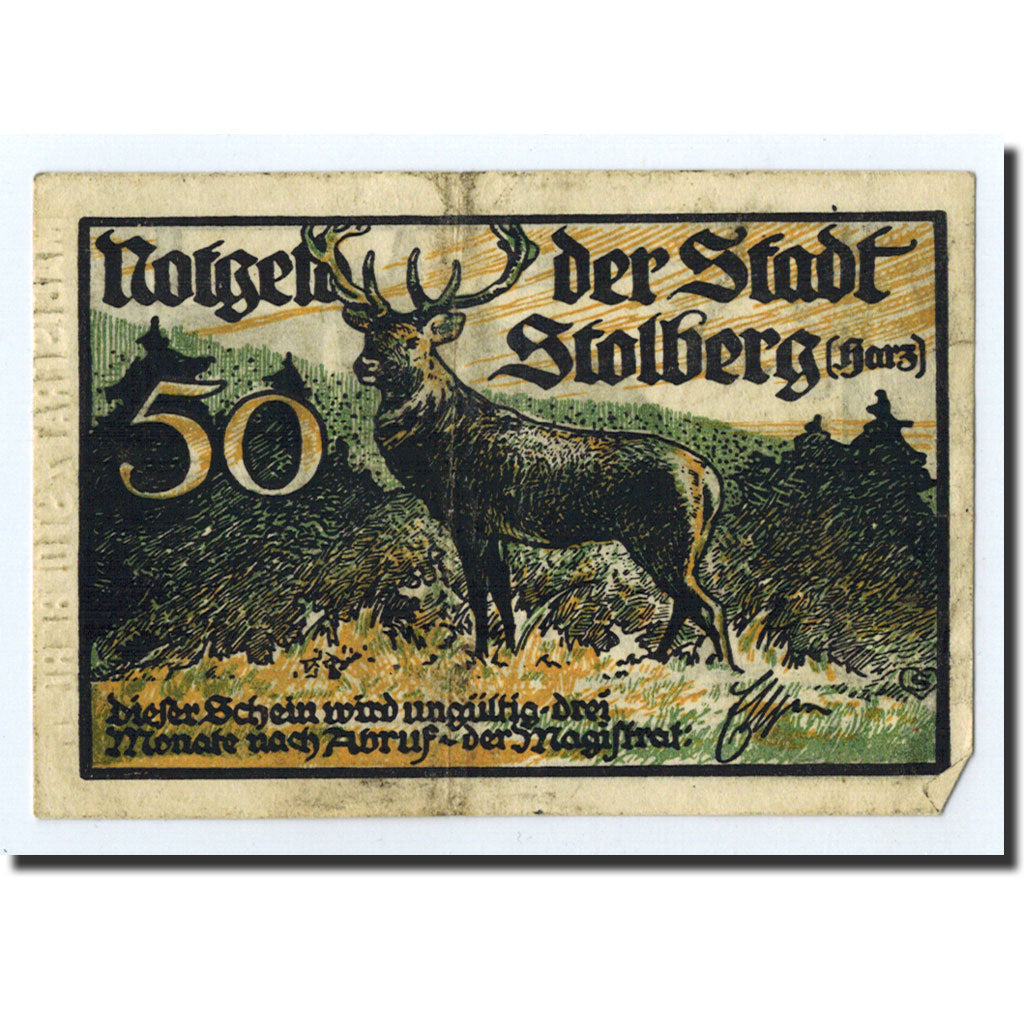 Banknote, Germany, Stolberg, 50 Pfennig, cerf, O.D, Undated, AU(50-53)