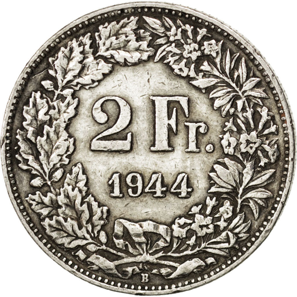 Munten, Zwitserland, 2 Francs, 1944, Bern, ZF, Zilver, KM:21