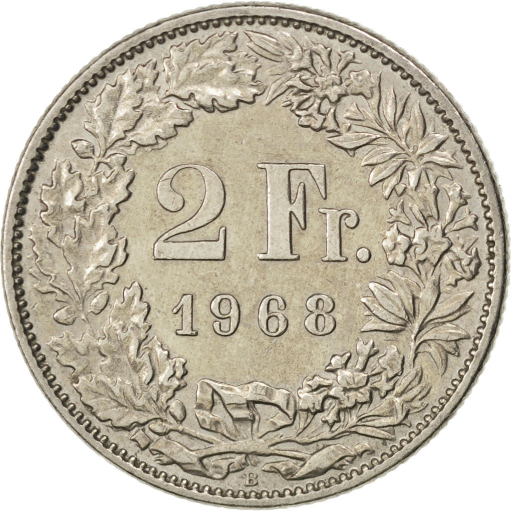 Coin, Switzerland, 2 Francs, 1968, Bern, AU(55-58), Copper-nickel, KM:21a.1