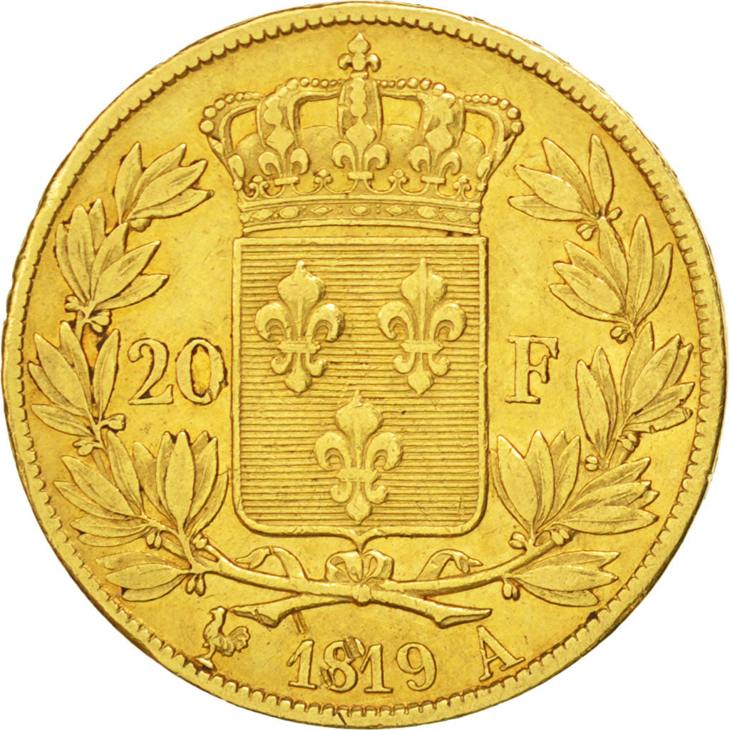 Louis XVIII, 20 Francs or buste nu, 1819 A, Paris, Gadoury 1026