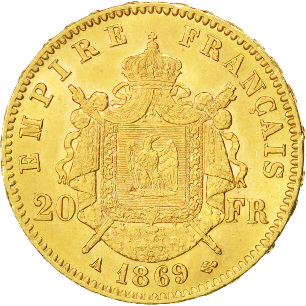 Francia, Napoleon III, Napoléon III, 20 Francs, 1869, Paris, BB+, Oro, KM:80...