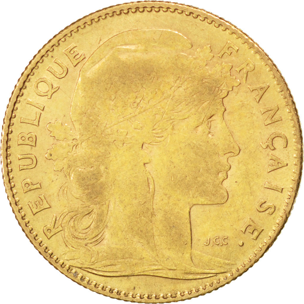FRANCE, Marianne, 10 Francs, 1910, Paris, KM #846, VF(30-35), Gold, Gadoury...