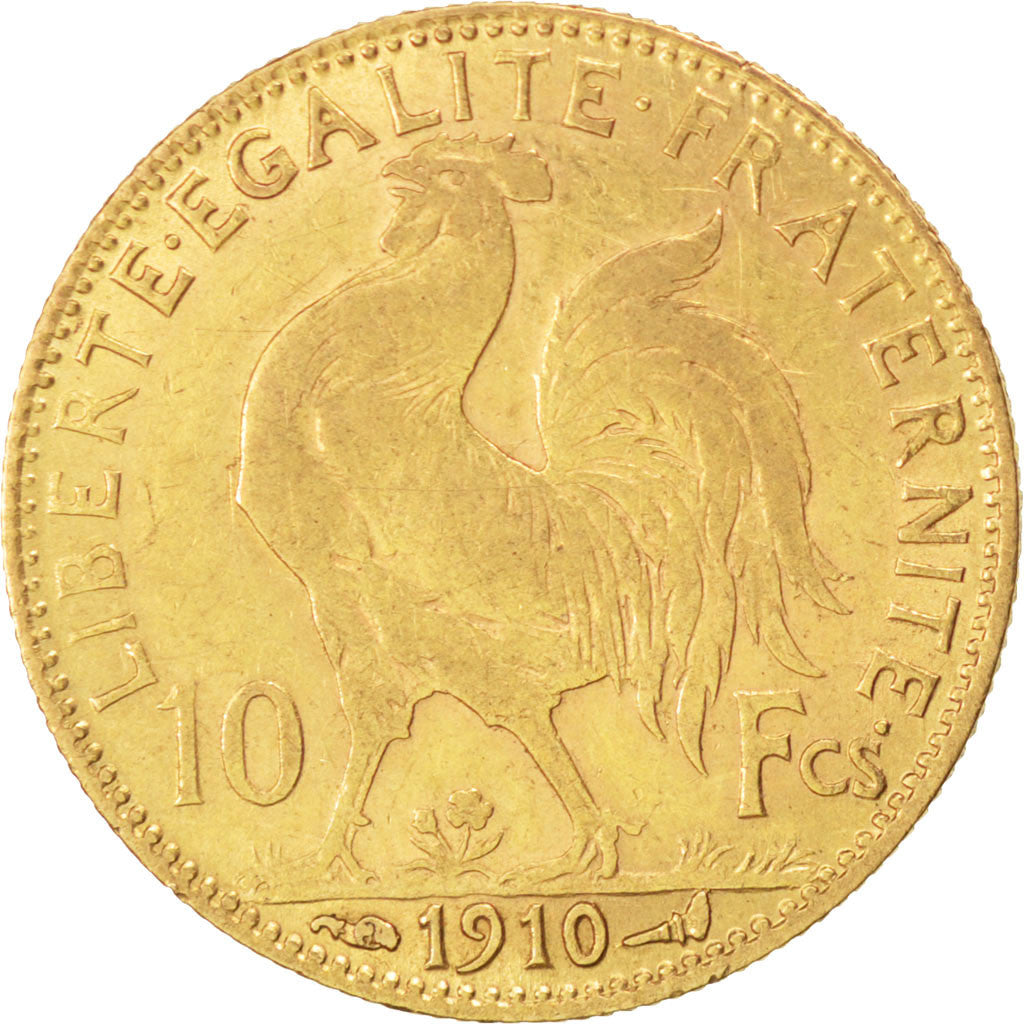 FRANCE, Marianne, 10 Francs, 1910, Paris, KM #846, VF(30-35), Gold, Gadoury...