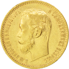 RUSSIA, 5 Roubles, 1901, St. Petersburg, KM #62, AU(50-53), Gold, 4.29