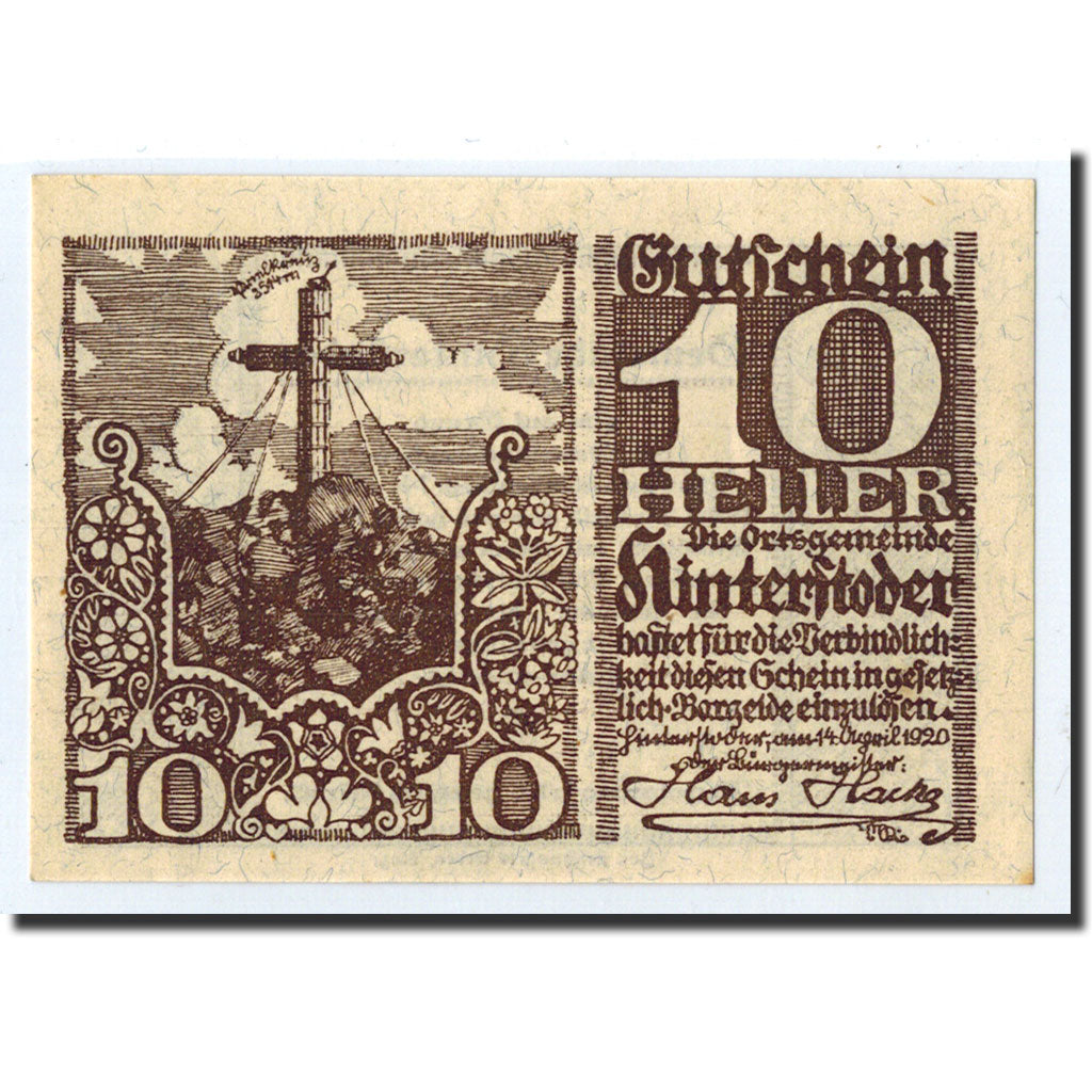 Geldschein, Österreich, Hinterstoder, 10 Heller, croix, 1920, 1920-12-31, UNZ-