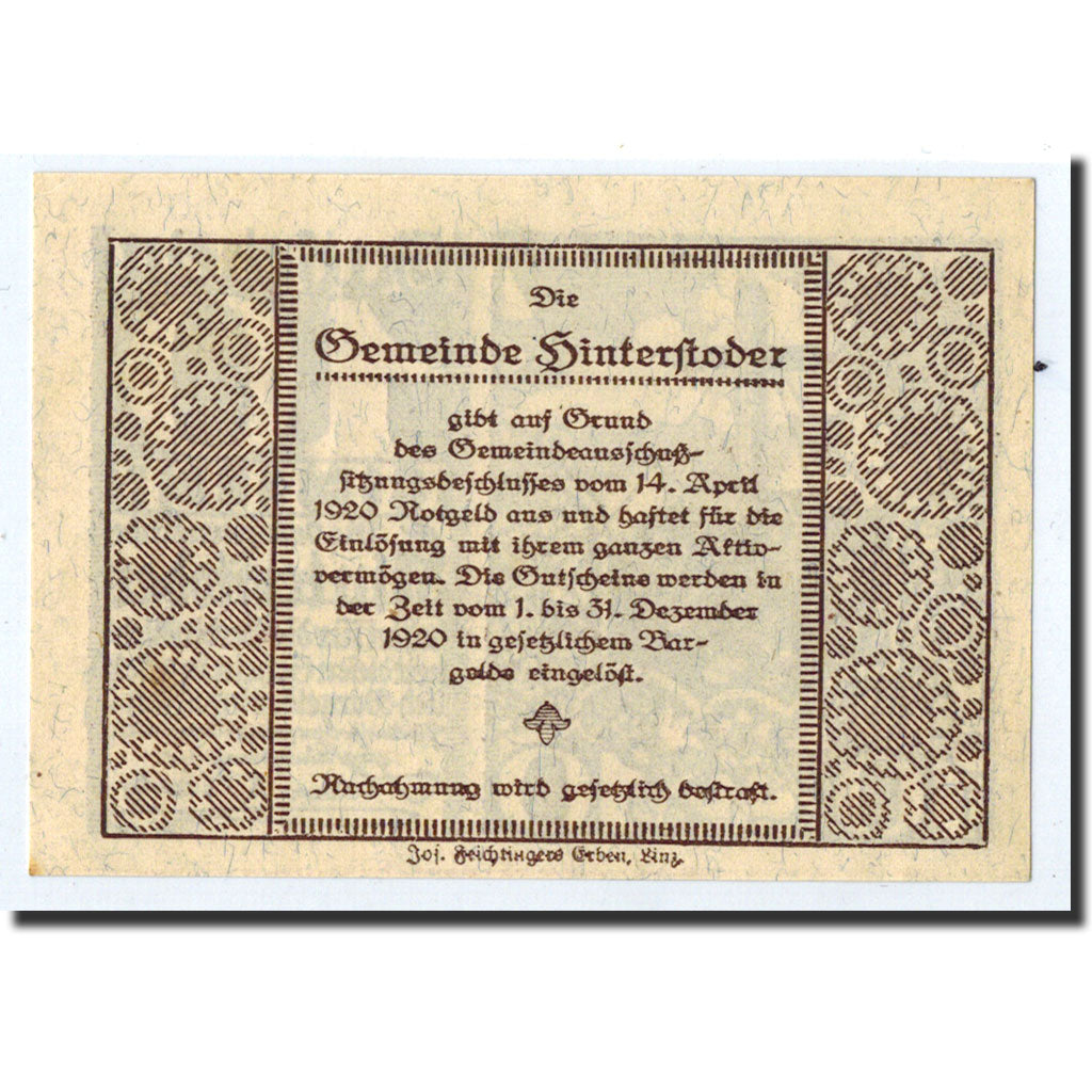 Geldschein, Österreich, Hinterstoder, 10 Heller, croix, 1920, 1920-12-31, UNZ-