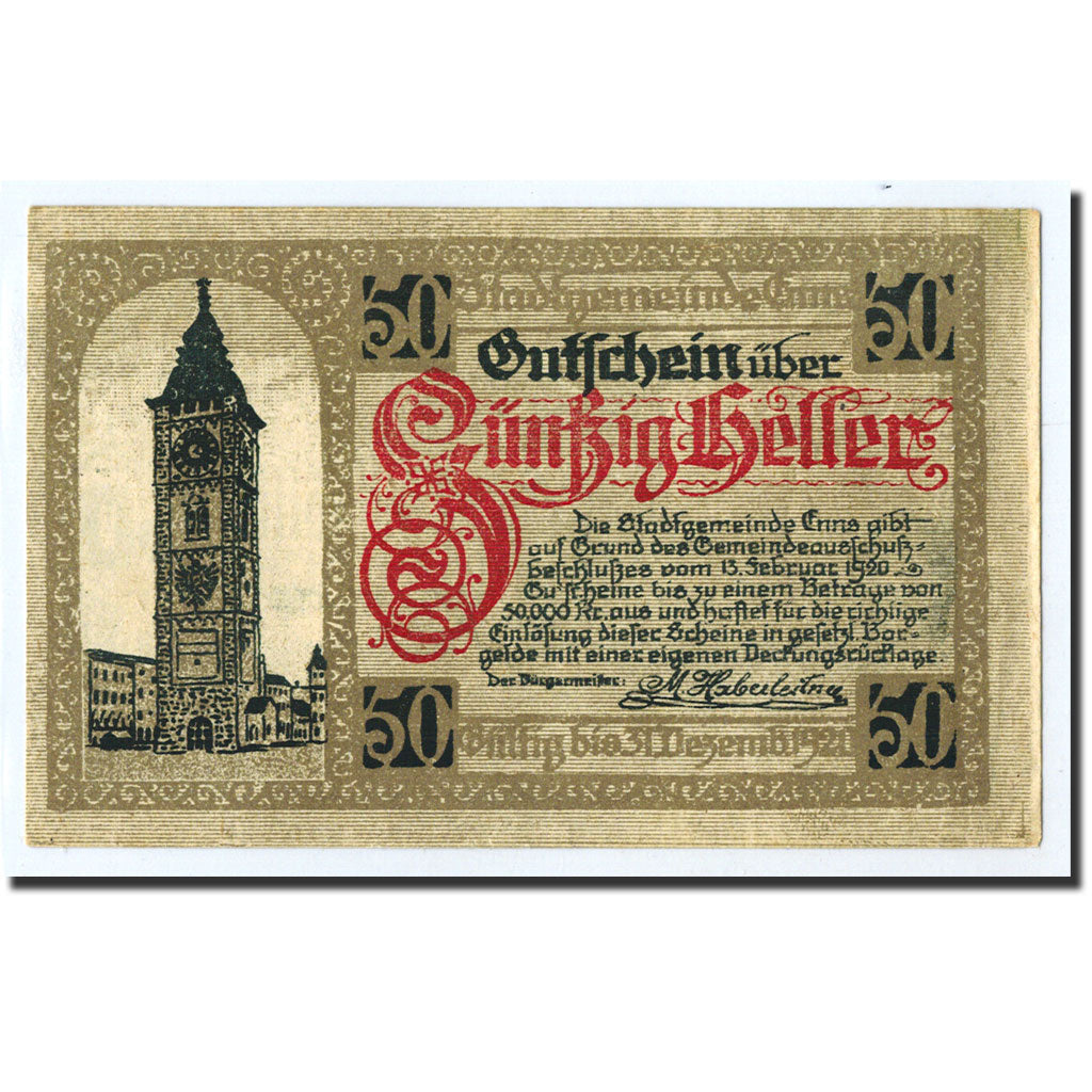 Geldschein, Österreich, Enns, 50 Heller, Ecusson, 1920, 1920-12-31, UNZ-