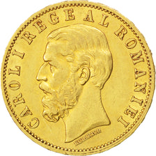 Romania, Carol I, 20 Lei, 1883, Bucarest, BB+, Oro, KM:20