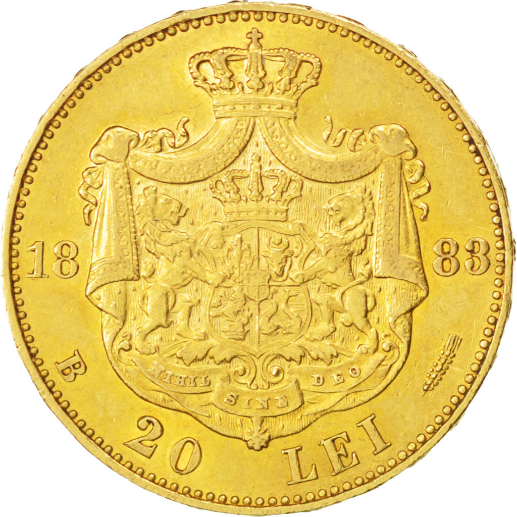 Romania, Carol I, 20 Lei, 1883, Bucarest, BB+, Oro, KM:20