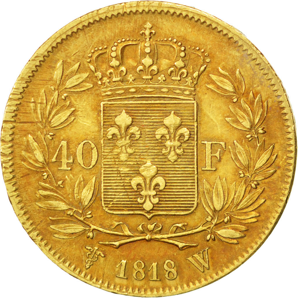 Coin, France, Louis XVIII, Louis XVIII, 40 Francs, 1818, Lille, AU(50-53), Gold