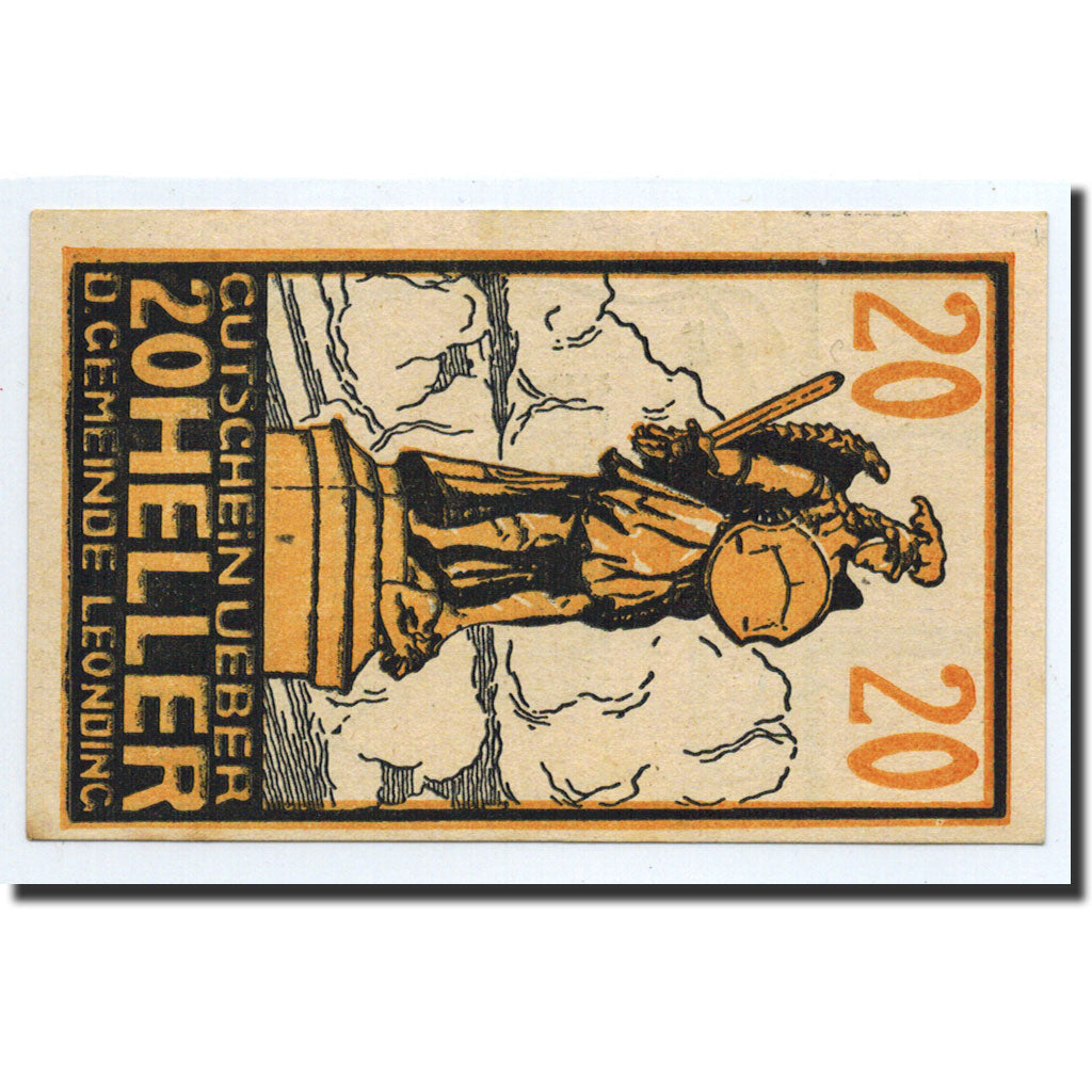 Banknot, Austria, Leonding, 20 Heller, statue, Undated, Undated, UNC(63)