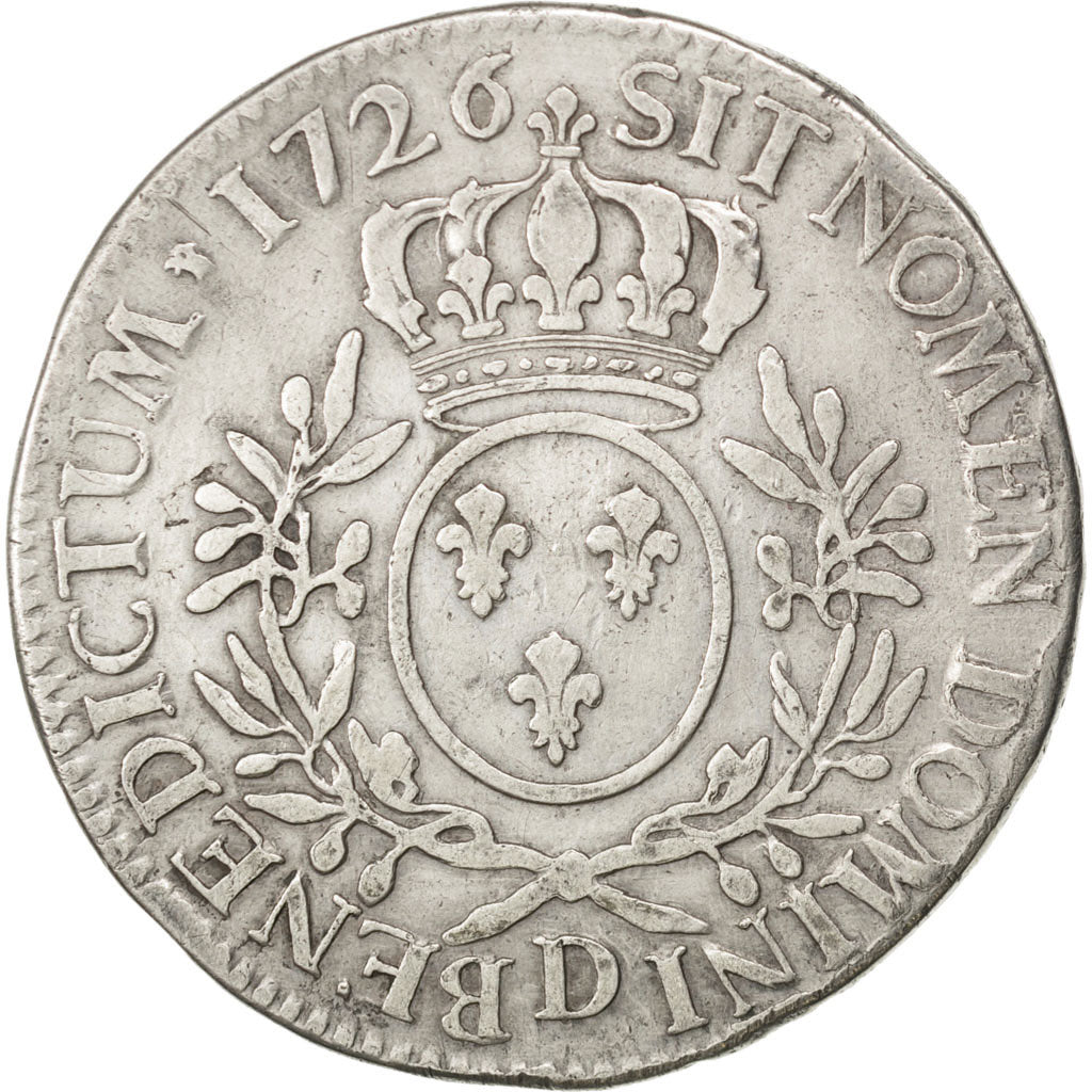 FRANCE, Écu aux branches d'olivier, ECU, 1726, Lyon, KM #486.6, VF(20-25), ...