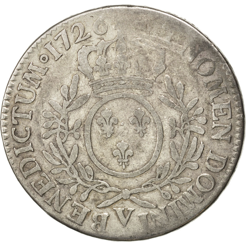Louis XV, Écu aux branches d'olivier, 1726 V, Troyes, Gadoury 321
