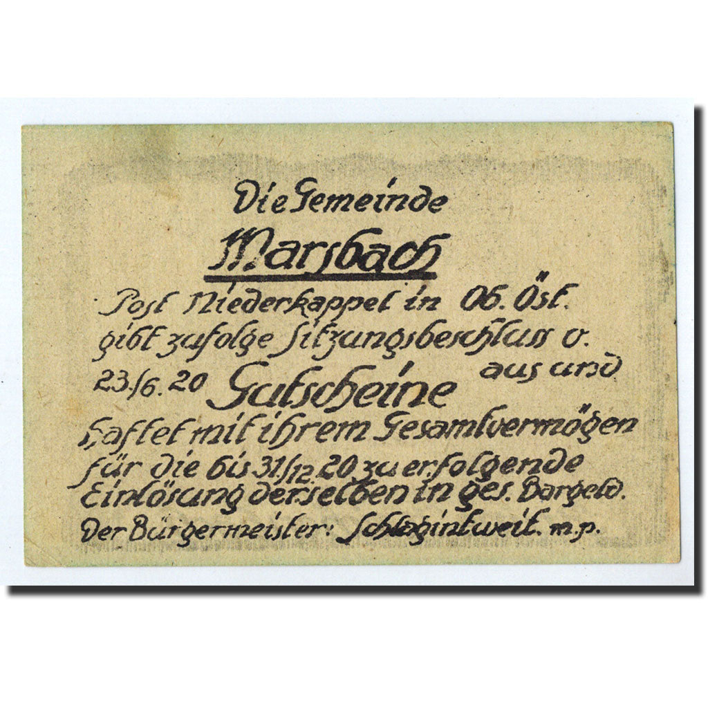 Banknote, Austria, Marsbach, 80 Heller, tour, 1920, 1920-12-31, UNC(63)