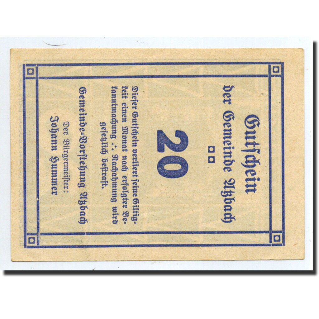 Geldschein, Österreich, Atzbach, 20 Heller, Eglise, Undated, Undated, UNZ-