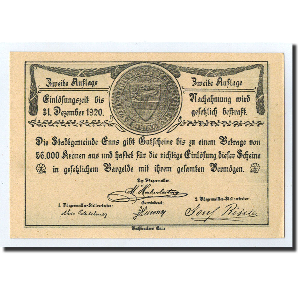 Geldschein, Österreich, Enns, 20 Heller, ruelle, 1920, 1920-12-31, UNZ-