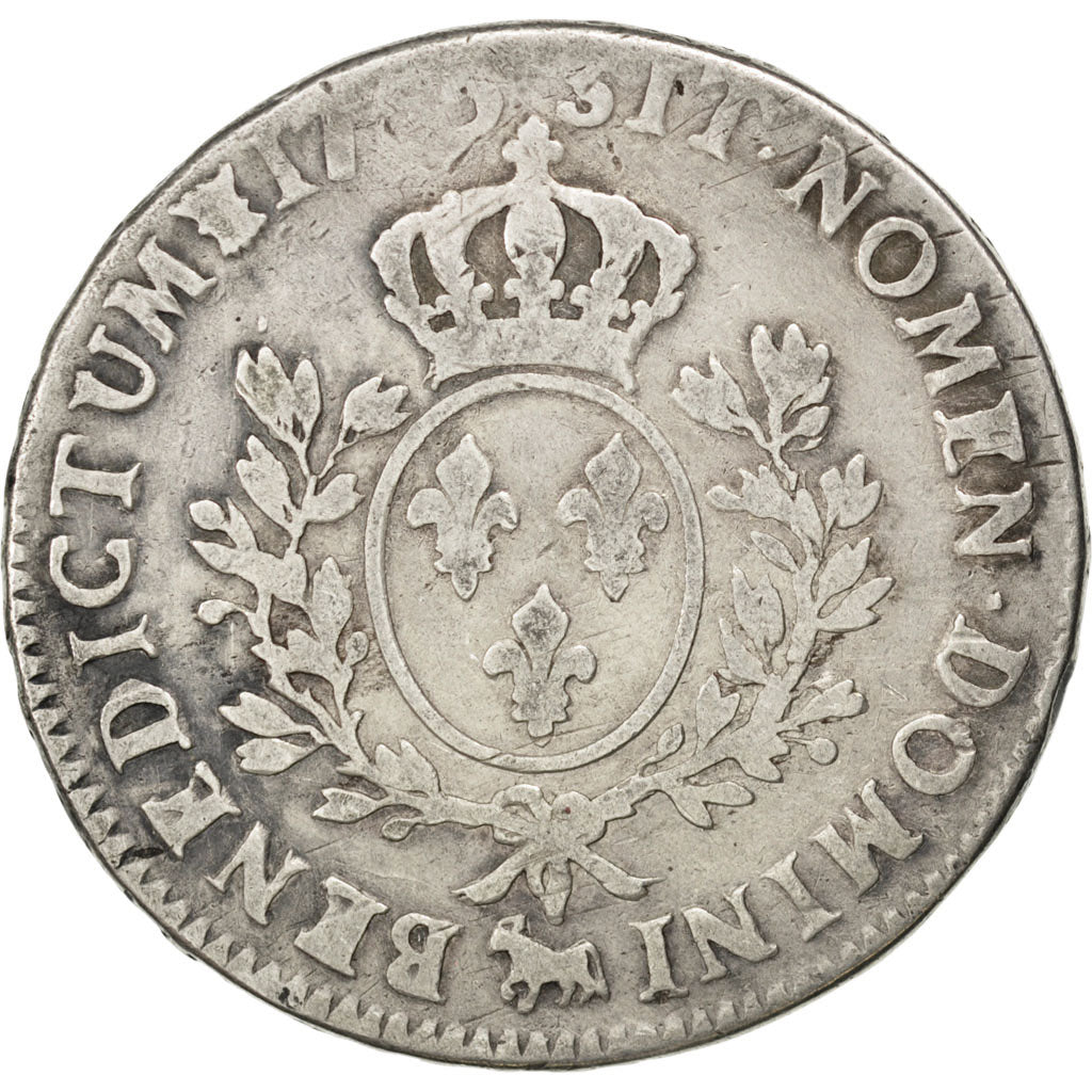 FRANCE, Écu de Béarn au bandeau, ECU, 1755, Pau, KM #518, VF(20-25), Silver, Ga.