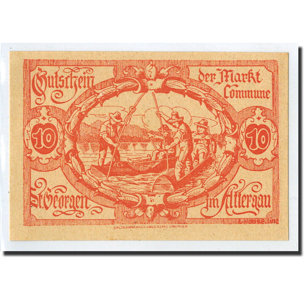 Banknote, Austria, St Georgen im Attergau, 10 Heller, pêcheur, 1920