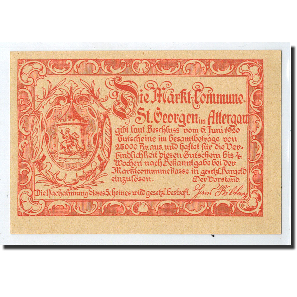 Banknote, Austria, St Georgen im Attergau, 10 Heller, pêcheur, 1920