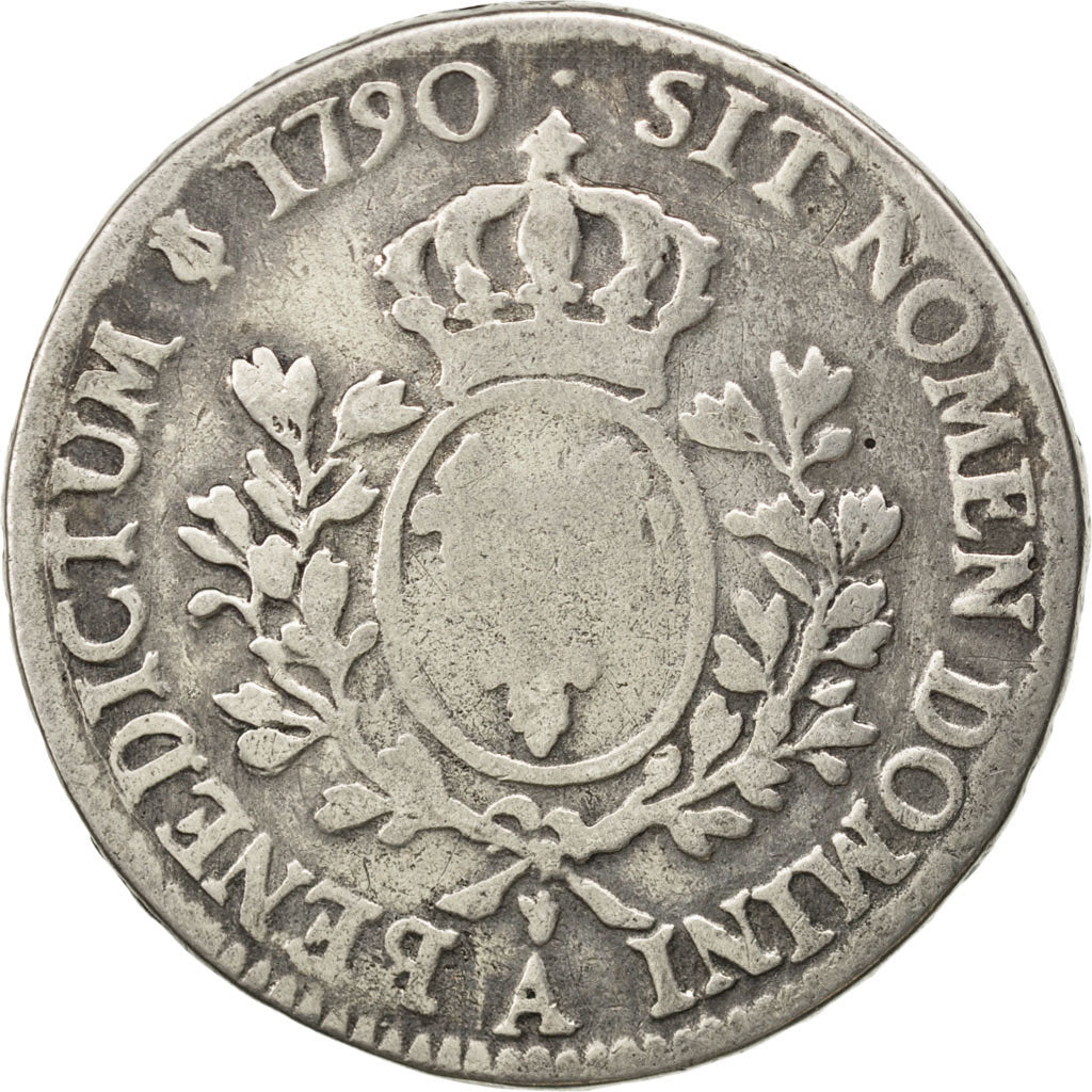 FRANCE, Écu aux branches d'olivier, ECU, 1790, Paris, KM #564.1, VG(8-10), ...