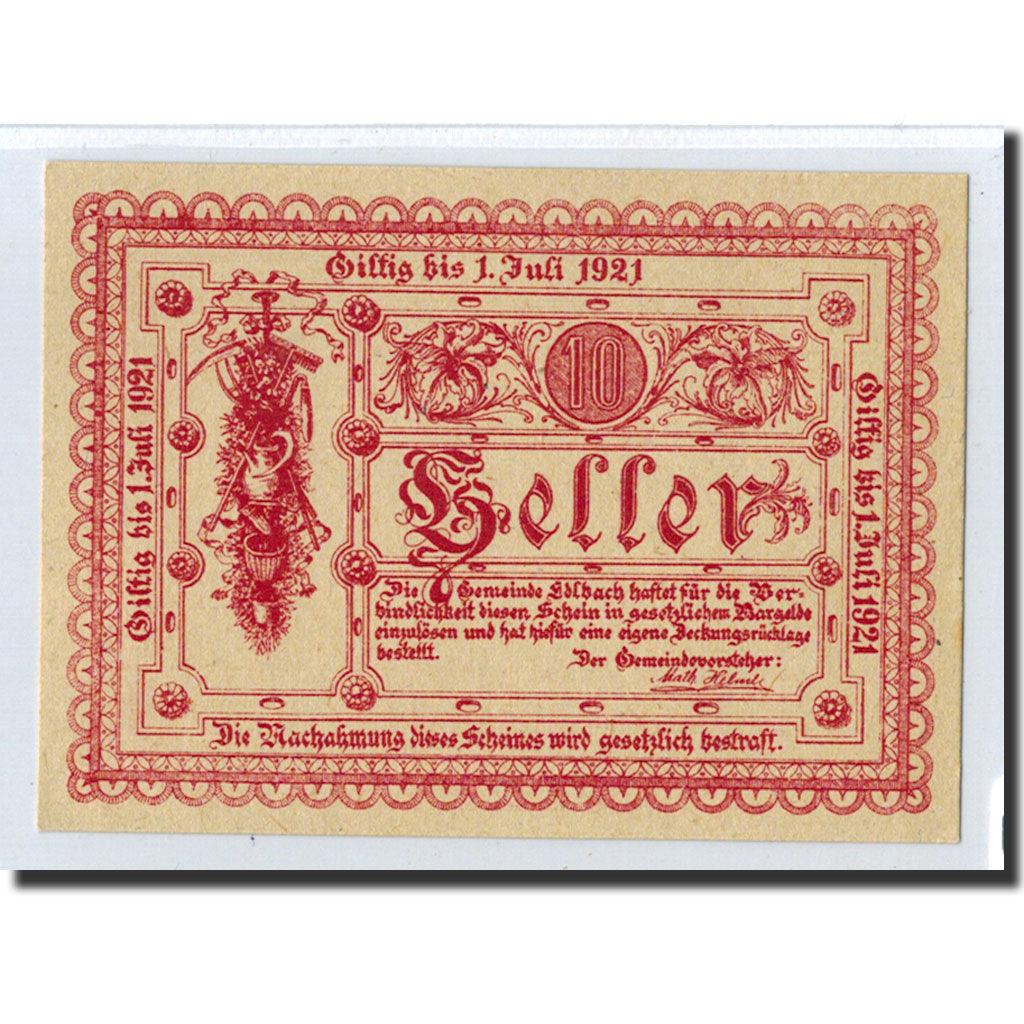Geldschein, Österreich, edlbach, 10 Heller, Ecusson, 1921, 1921-07-01, UNZ-