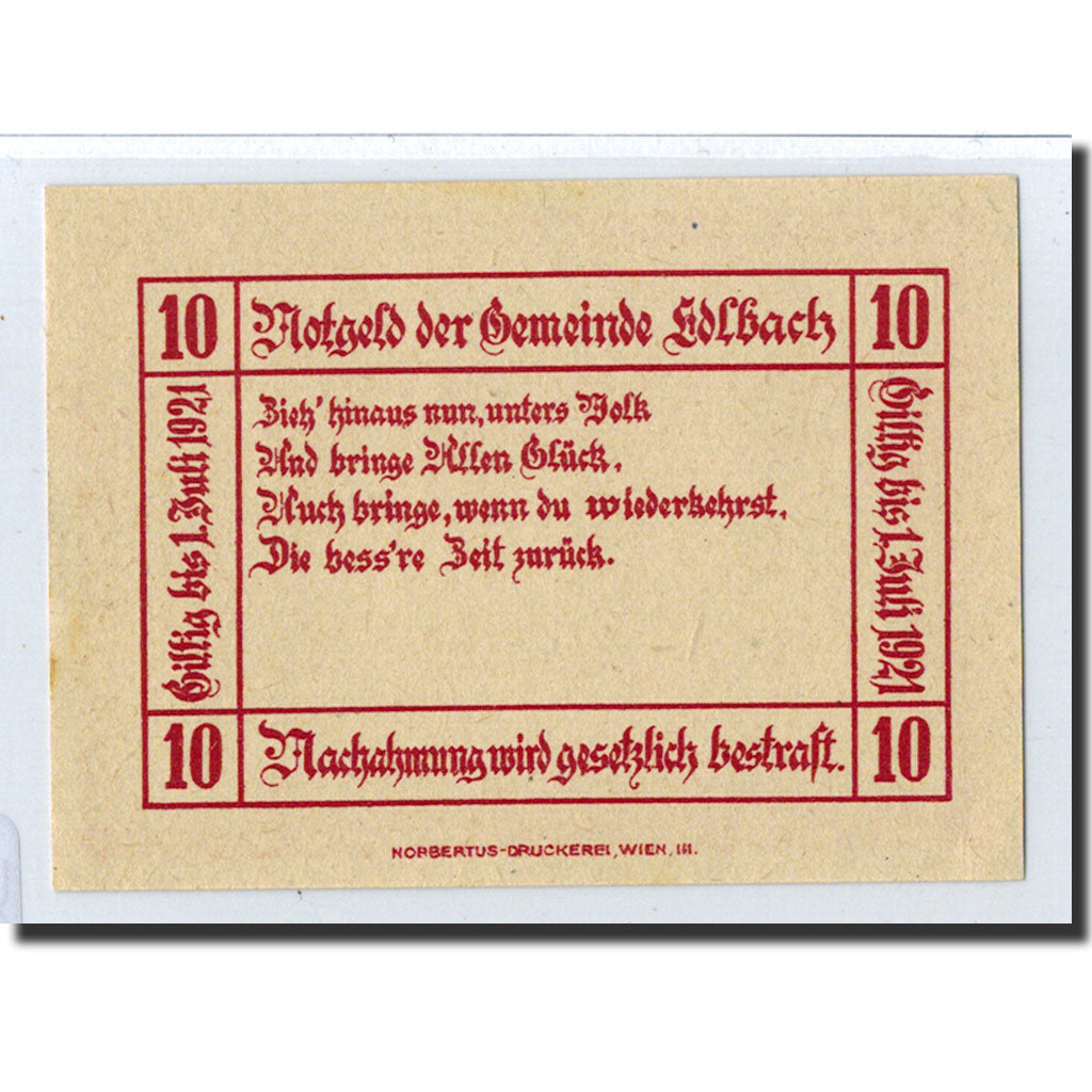 Geldschein, Österreich, edlbach, 10 Heller, Ecusson, 1921, 1921-07-01, UNZ-