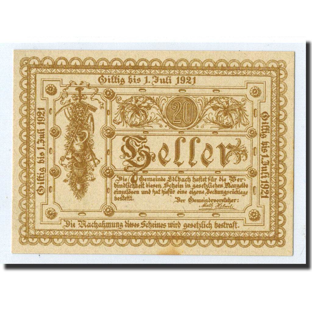 Geldschein, Österreich, edlbach, 20 Heller, Ecusson, 1921, 1921-07-01, UNZ-