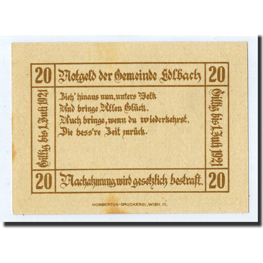 Geldschein, Österreich, edlbach, 20 Heller, Ecusson, 1921, 1921-07-01, UNZ-