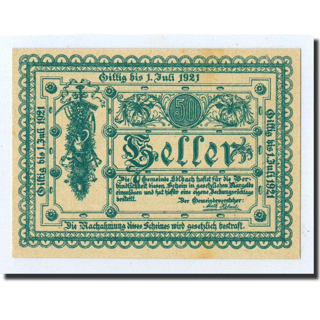 Banknote, Austria, edlbach, 50 Heller, Ecusson, 1921, 1921-07-01, UNC(63)