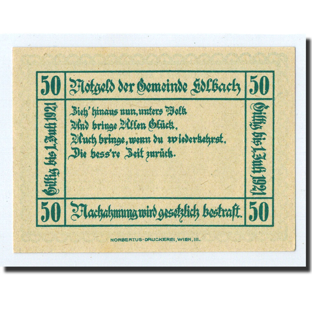 Banknote, Austria, edlbach, 50 Heller, Ecusson, 1921, 1921-07-01, UNC(63)