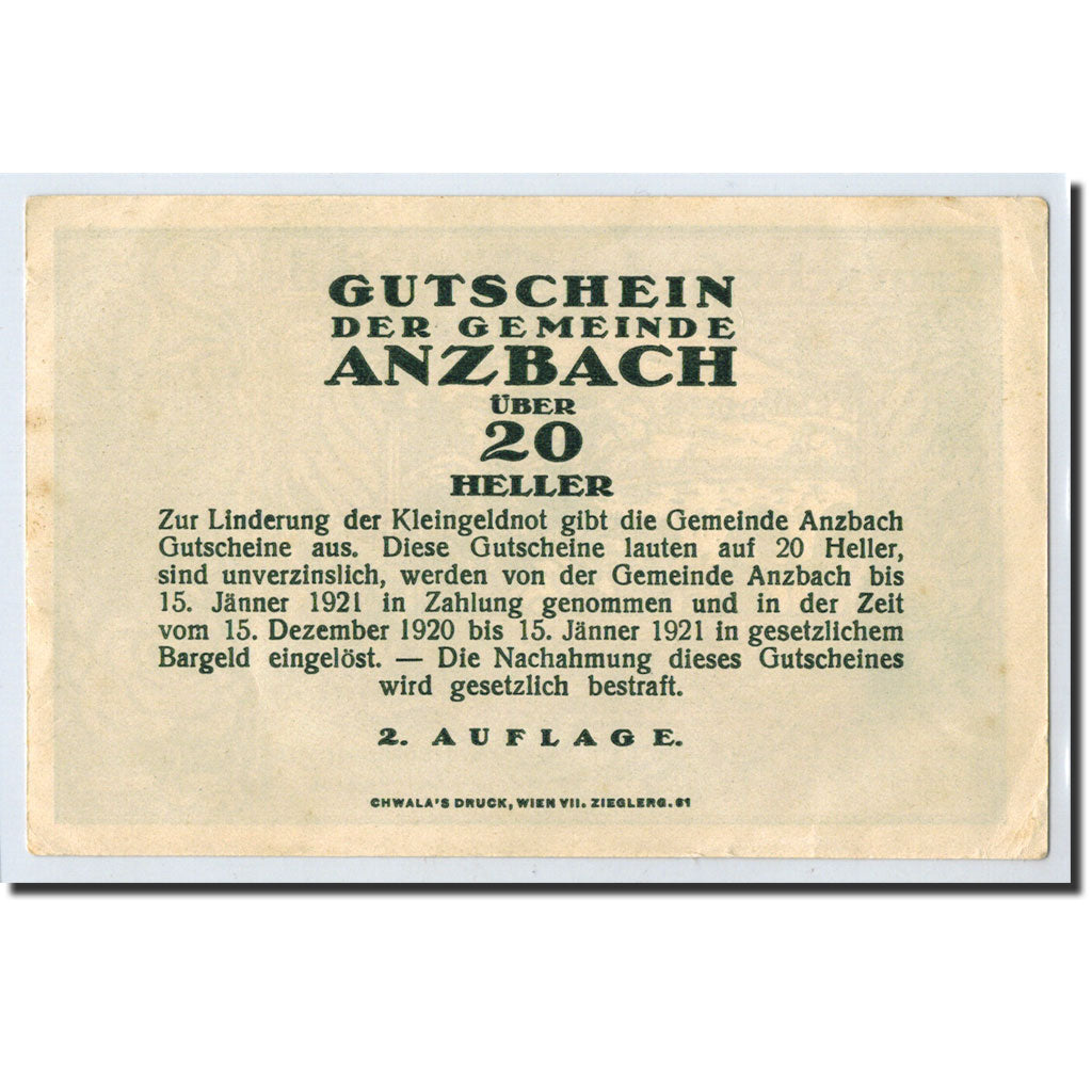 Geldschein, Österreich, Anzbach, 20 Heller, pont, 1920, 1921-01-15, UNZ-