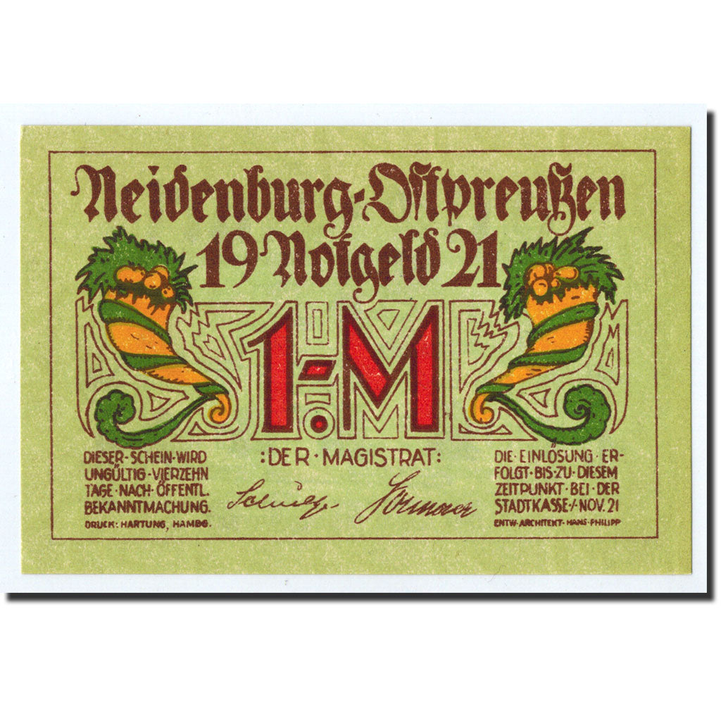 Banknote, Germany, Neindenburg, 1 Mark, château, 1921, Undated, UNC(63)