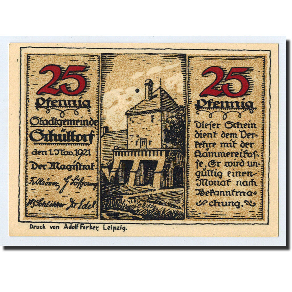 Banknote, Germany, Schuttorf, 25 Pfennig, personnage, 1921, 1921-11-01, UNC(63)
