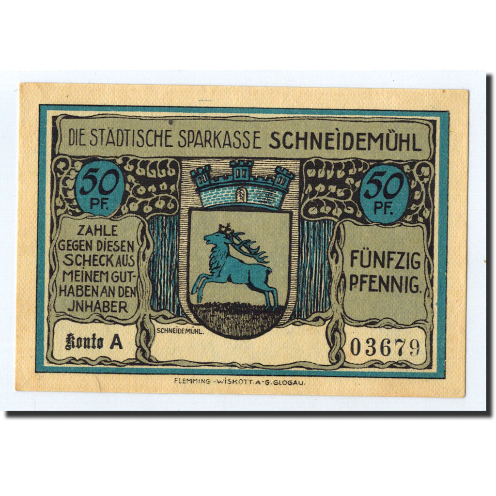 Banknote, Germany, Schneidemuhl, 50 Pfennig, Ecusson, O.D, Undated, UNC(63)
