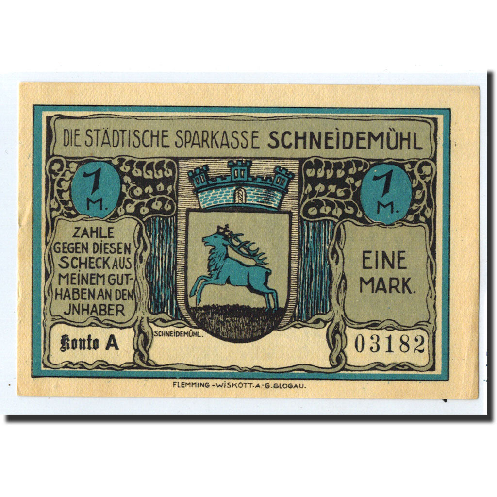 Banknote, Germany, Schneidemuhl, 1 Mark, Ecusson, O.D, Undated, UNC(63)