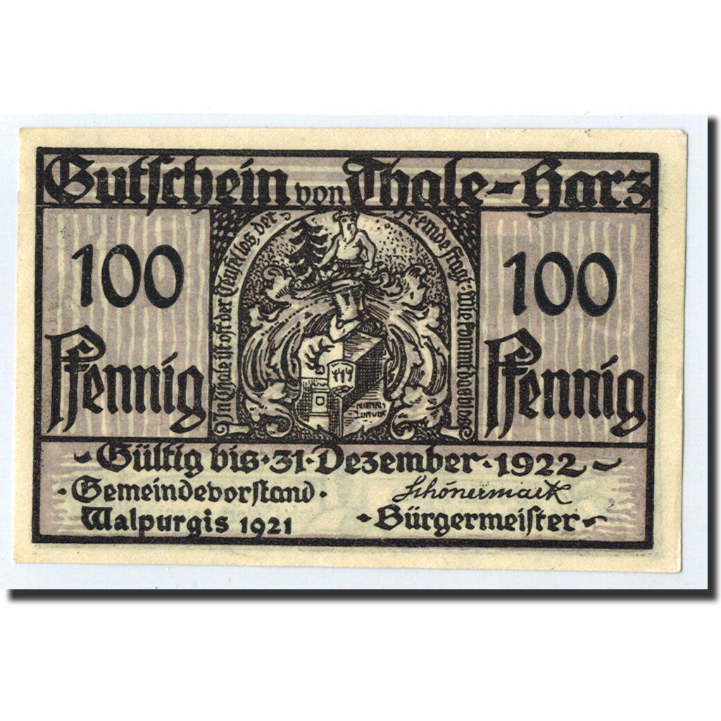 Geldschein, Deutschland, Thale a.Harz Stadt, 100 Pfennig, château, 1922