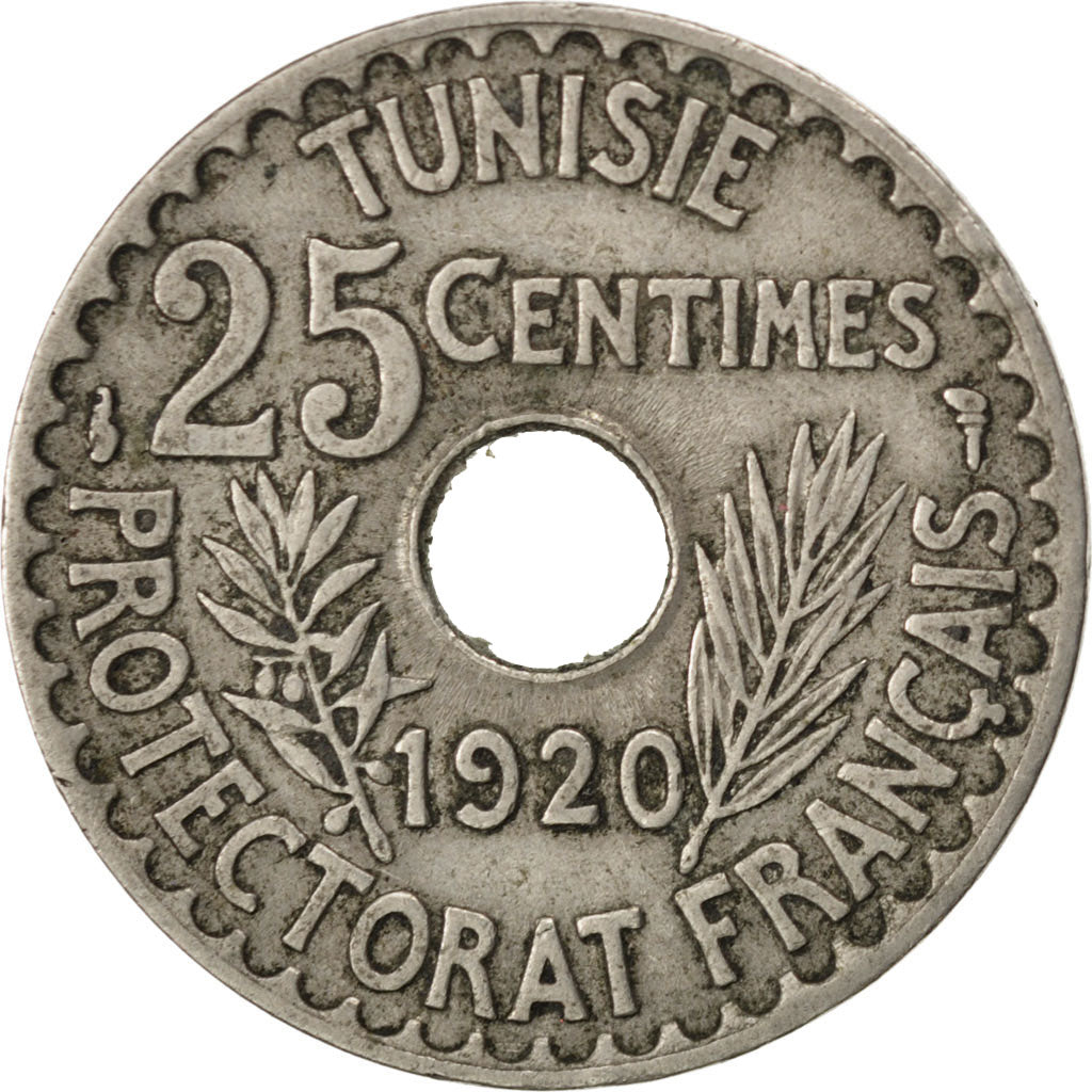 Tunisie, Protectorat Français, 25 Centimes, AH 1338/1920, KM 244