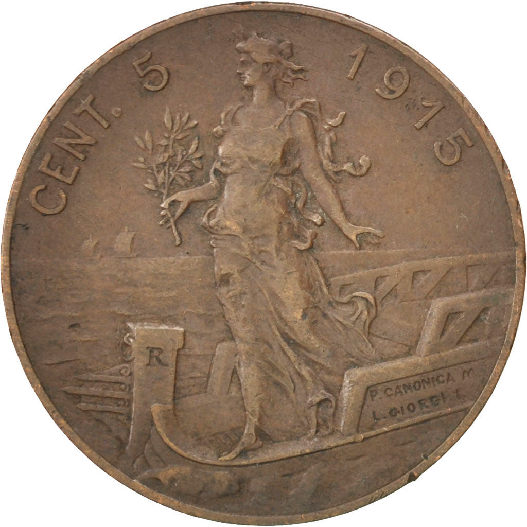 Italia, Vittorio Emanuele III, 5 Centesimi, 1915, Rome, BB, Bronzo, KM:42
