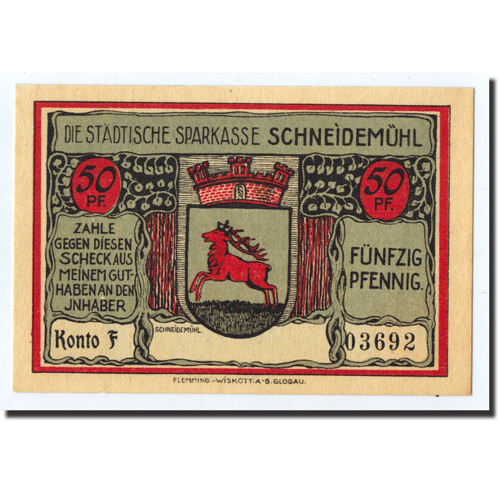 Banknote, Germany, Schneidemuhl, 50 Pfennig, Ecusson, O.D, Undated, UNC(63)